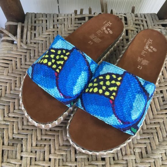 Handmade Mexican Embroidered Slide Sandals - Zapatos Artesanos - Size Womens 6 - Picture 1 of 3